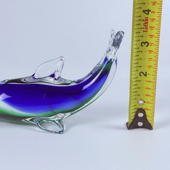 VTG Murano Style Sommerso Art Glass Dolphin Figurine Blue Green Paperweight 5” - Picture 9 of 10
